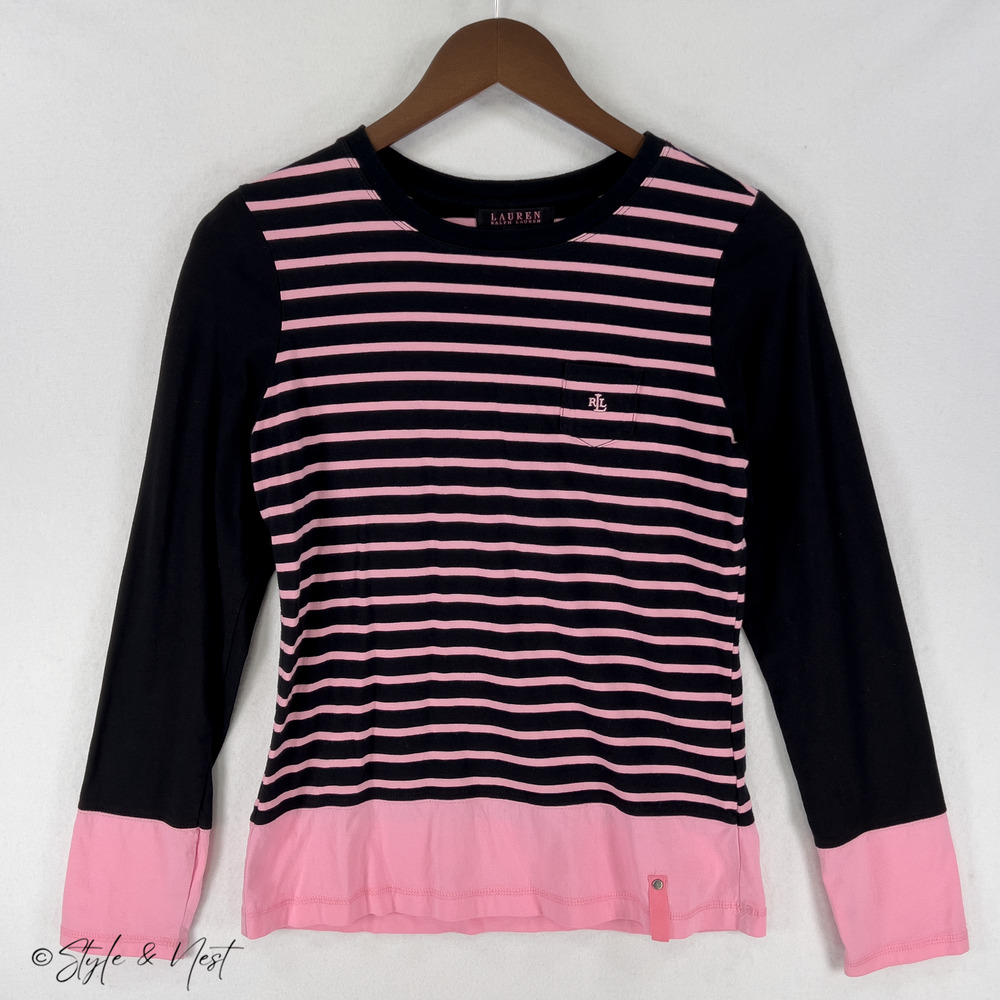 Vintage Lauren Ralph Lauren Pink Striped Preppy Academia Y2K Long Sleeve Small